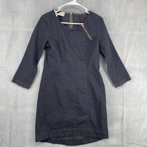 Prairie Underground Dress Womens Large Black Denim Organic Cotton 3/4 Sleeves